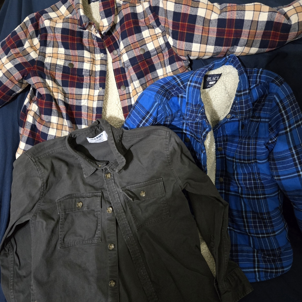 The Children's Place Plaid and Solid Button Down Shirts - Red, Blue, Brown